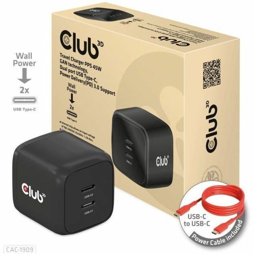 TRAVEL CHARGER PPS 45W GAN TECHNOLOGY, DUAL PORT USB TYPE-C, POWER DELIVERY(PD)