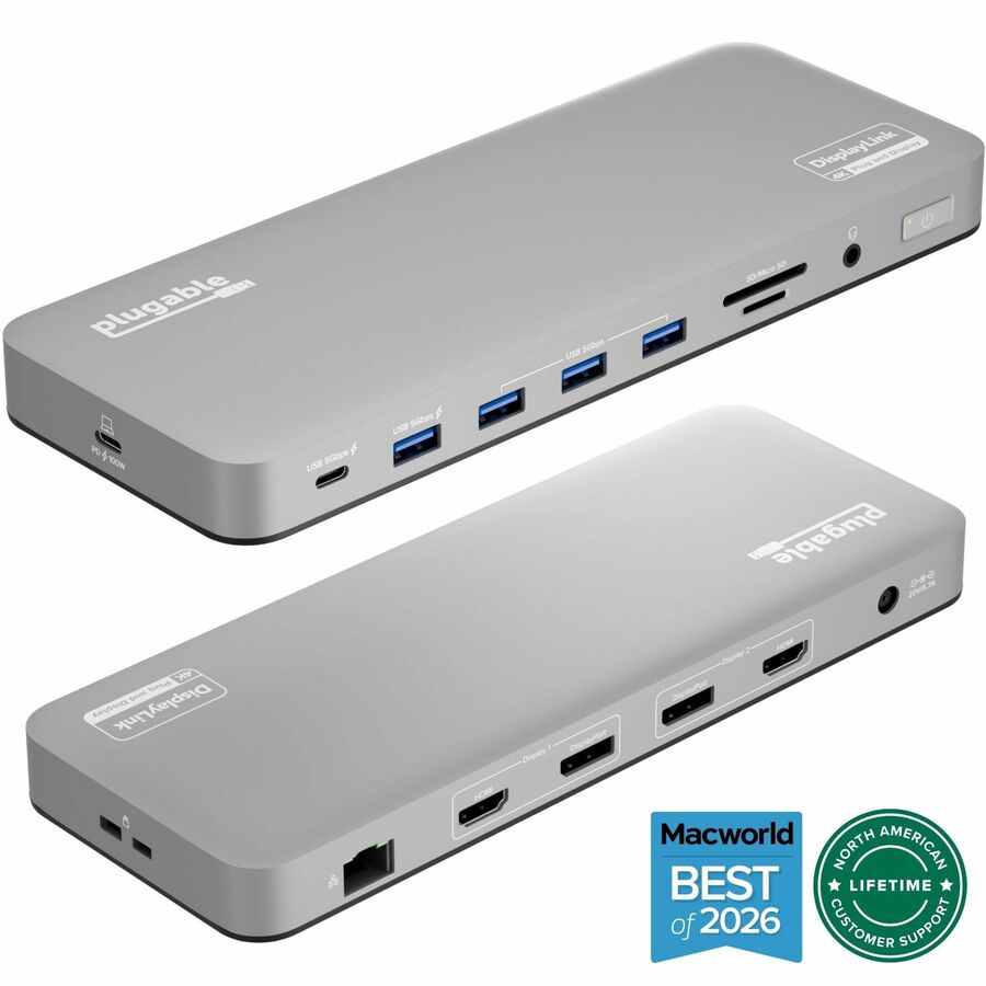 Plugable USB C Laptop Docking Station, Dual Monitor 4K 60Hz for Apple