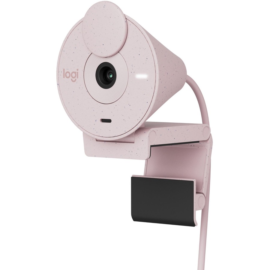 Logitech BRIO 300 Webcam, 1080p with auto light correction and built-in mono microphone, USB-C plug-and-play connectivity (Rose)