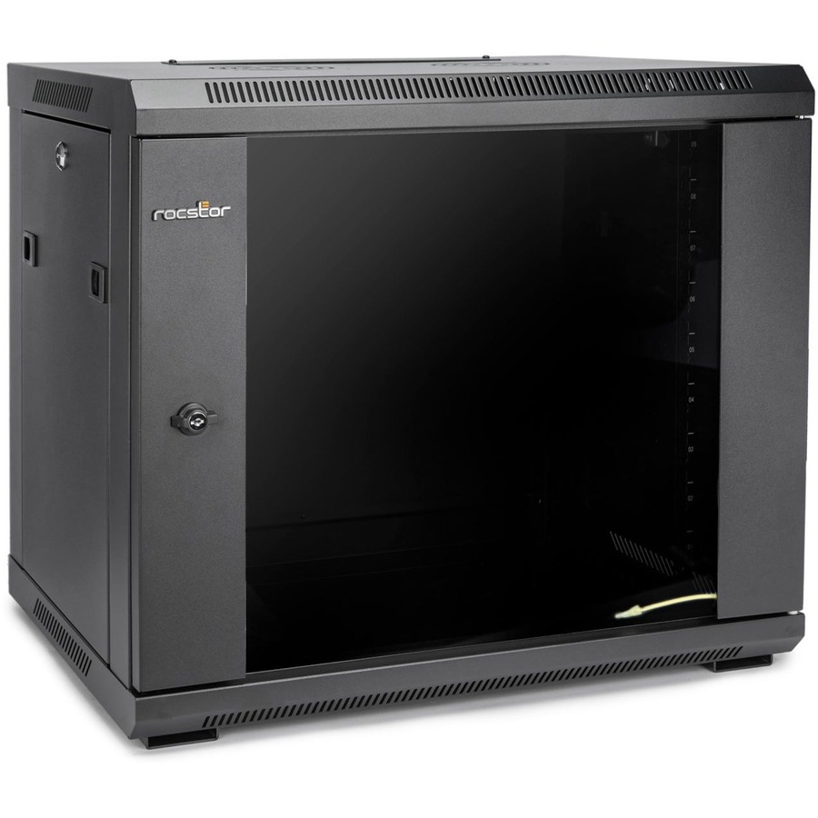 SOLIDRACK 9U WALLMOUNT RACK ENCLOSURE WITH TEMPERED GLASS WINDOW - 600MM X 450MM