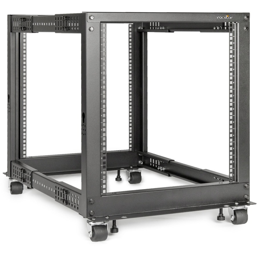 SOLIDRACK 12U ADJUSTABLE DEPTH OPEN FRAME 4 POST RACK W/ CASTERS - ASSEMBLY REQU