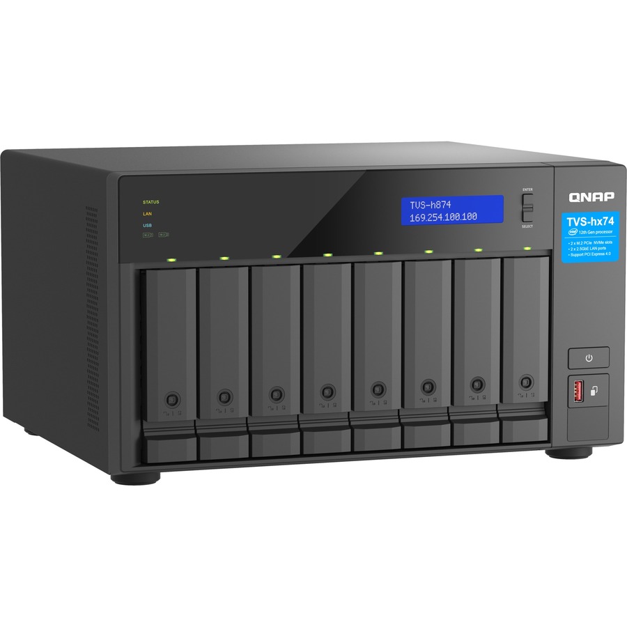 QNAP TVS-h874-i5-32G SAN/NAS Storage System - 1 x Intel Core i5 i5-12400 Hexa-core (6 Core) 2.50 GHz - 8 x HDD Supported - 0 x HDD Installed - 8 x SSD Supported - 0 x SSD Installed - 32 GB RAM DDR4 SDRAM - Serial ATA/600 Controller - RAID Supported - 0, 1