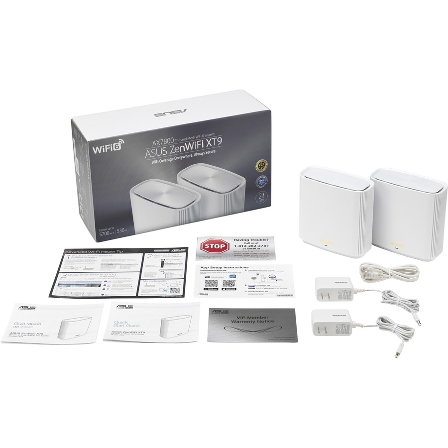 ASUS ZENWIFI XT9 MESH SYSTEM CONSISTS OF PAIR OF ASUS AX7800 TRI-BAND WIFI 6 MES
