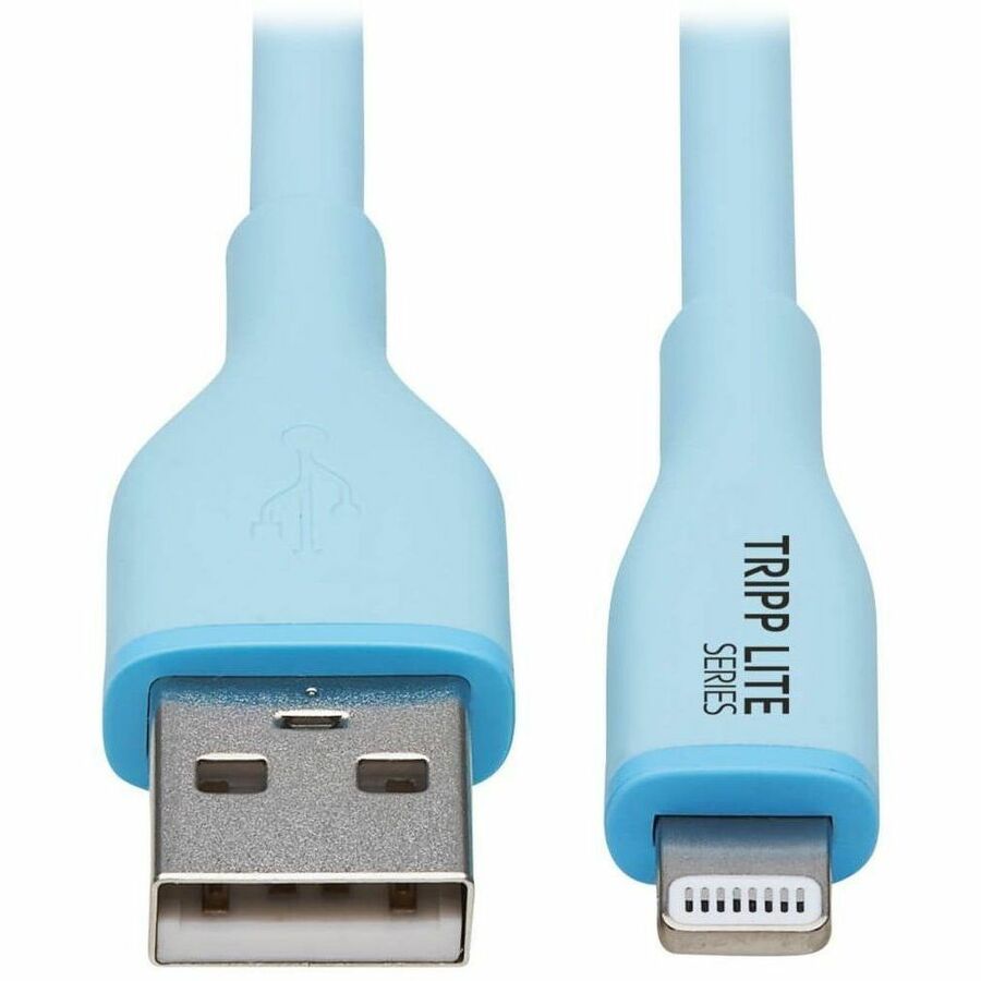Eaton Tripp Lite Series Safe-IT USB-A to Lightning Sync/Charge Antibacterial Cable (M/M), Ultra Flexible, MFi Certified, Light Blue, 6 ft. (1.83 m)