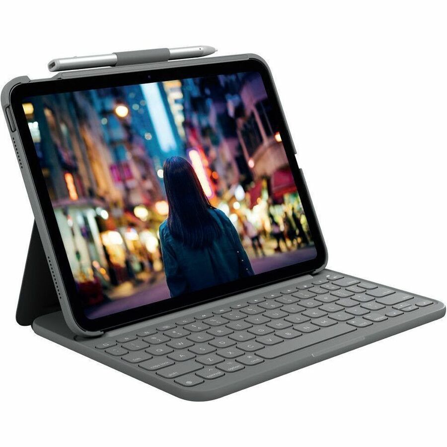 Logitech Slim Folio Carrying Case (Folio) for 10.9" Apple iPad (10th Generation) Tablet - Oxford Gray - Bump Resistant, Scratch Resistant, Wear Resistant, Tear Resistant - Fabric Exterior Material