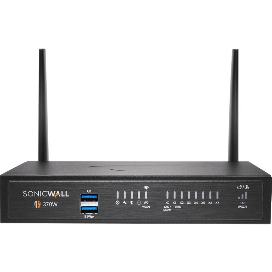 SonicWall TZ370 Network Security/Firewall Appliance - Intrusion Prevention - 8 Port - 1000Base-T - Gigabit Ethernet - 3 Gbit/s Firewall Throughput - AES (192-bit), DES, MD5, AES (256-bit), 3DES, AES (128-bit), SHA-1 - 8 x RJ-45 - 3 Year Promotional Tradeu