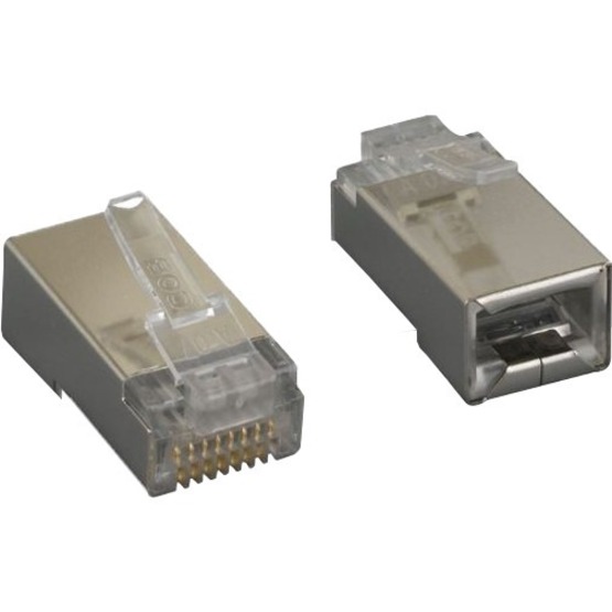 ENET CATEGORY 5E SHIELDED MODULAR PLUG, FOR STRANDED WIRE WITH INSERT, 50U, 100P