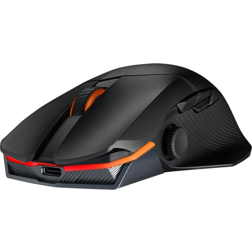 ASUS ROG Chakram X Origin Gaming Mouse - Optical - Cable/Wireless - Bluetooth/Radio Frequency - 2.40 GHz - Rechargeable - Translucent Black, Silver - 1 Pack - USB 2.0 Type A - 36000 dpi - Scroll Wheel - 11 Programmable Button(s) - Right-handed Only