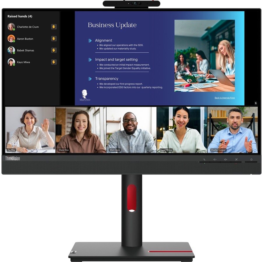 Lenovo ThinkVision T24v-30 24" Class Webcam Full HD LCD Monitor - 16:9 - Raven Black - 23.8" Viewable - In-plane Switching (IPS) Technology - 1920 x 1080 - 16.7 Million Colors - 250 cd/m&#178; - 4 ms - Speakers - HDMI - VGA - DisplayPort - USB Hub