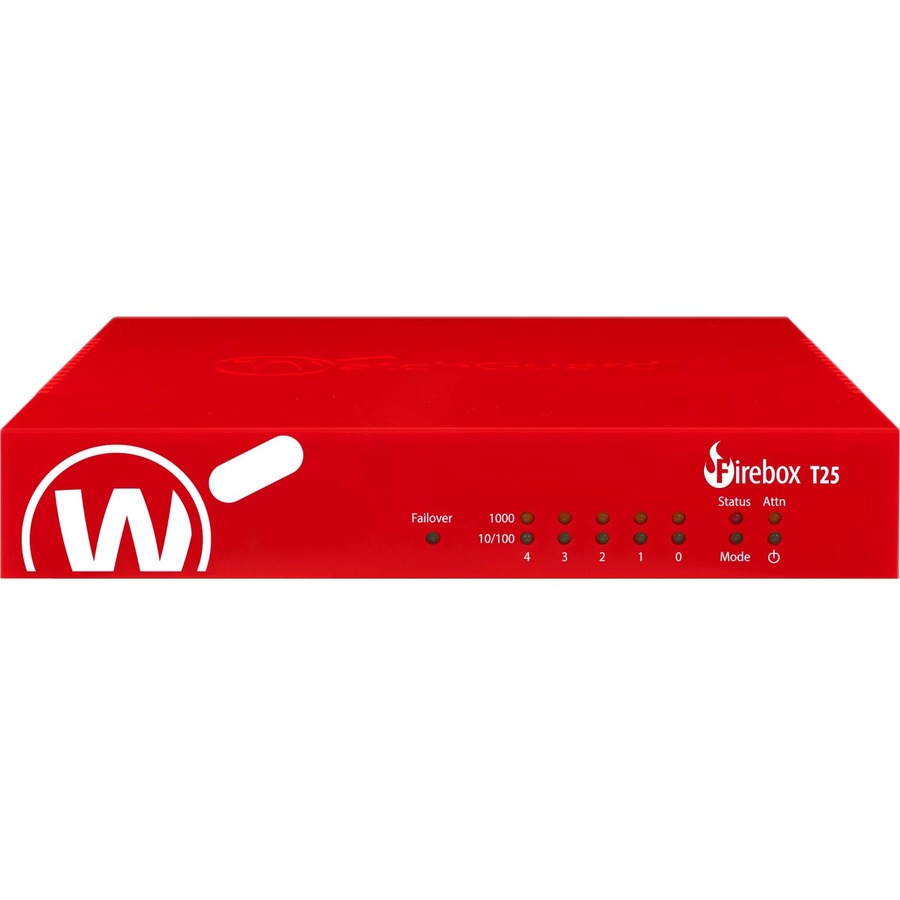 WatchGuard Firebox T25 Network Security/Firewall Appliance - Intrusion Prevention - 5 Port - 10/100/1000Base-T - Gigabit Ethernet - 3.14 Gbit/s Firewall Throughput - 5 x RJ-45 - 3 Year Basic Security Suite