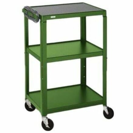 ADJ HEIGHT CABINET CART W/ SHELF, POWER STRIP, GRA