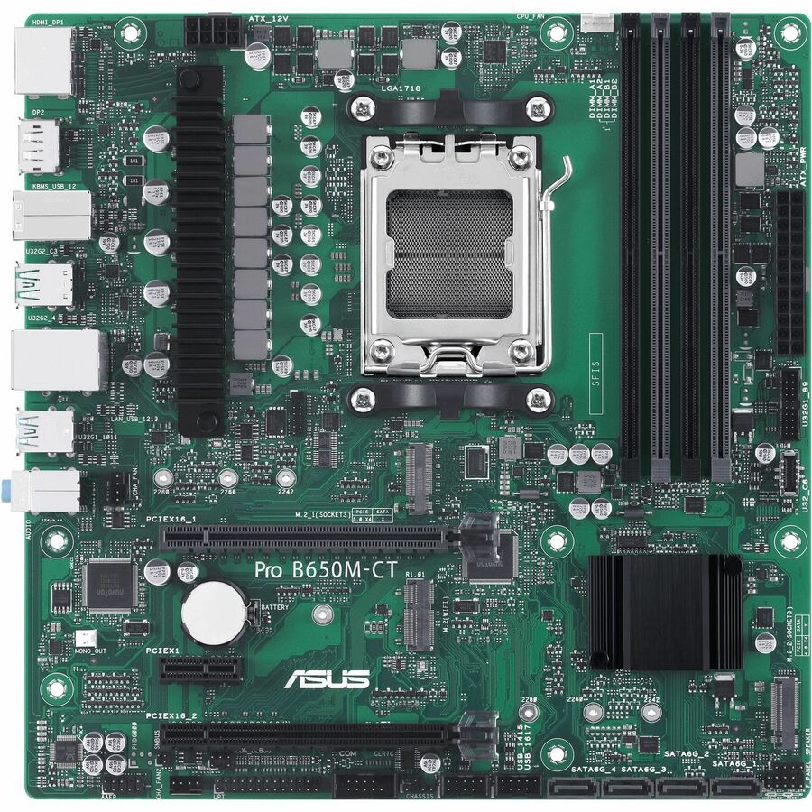 Asus Pro Pro B650M-CT-CSM Desktop Motherboard - AMD B650 Chipset - Socket AM5 - Micro ATX - Ryzen 7 Processor Supported - 128 GB DDR5 SDRAM Maximum RAM - DIMM, UDIMM - 4 x Memory Slots - Gigabit Ethernet - HDMI - DisplayPort - 4 x SATA Interfaces