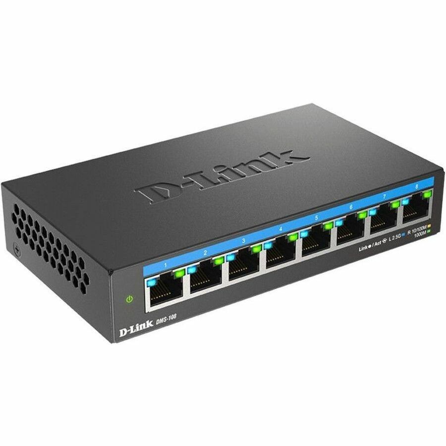 D-Link 8-Port Multi-Gigabit Unmanaged Switch - 8.0 Ports - 2.5 Gigabit Ethernet, Gigabit Ethernet - 2.5GBase-T, 10/100/1000Base-T - 2 Layer Supported - 8.59 W Power Consumption - Twisted Pair
