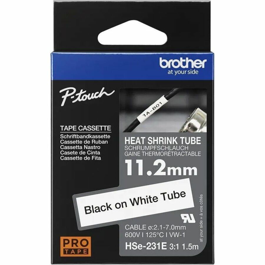 BROTHER MOBILE, 0.44IN X4.9FT(11.2MM X1.5M), 3:1 HEAT SHRINK TUBE, BLK ON WHITE