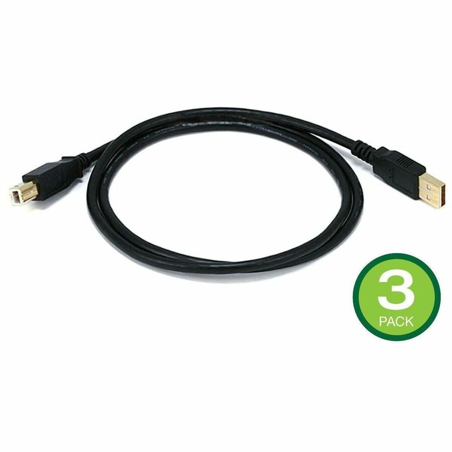 MONOPRICE USB-A TO USB-B 2.0 CABLE 28/24AWG GOLD PLATED BLACK 3FT 3-PACK
