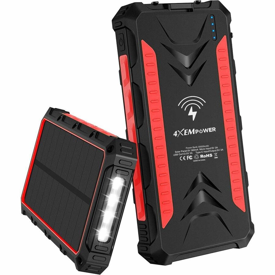 4xem 30000mah Solar Charger Red Power Bank and Charger USB-C USB-a