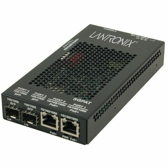 Lantronix SGPAT Series 2 RJ-45 PoE+ to 2 Open SFP Media Converter — SGPAT1040-305-NA