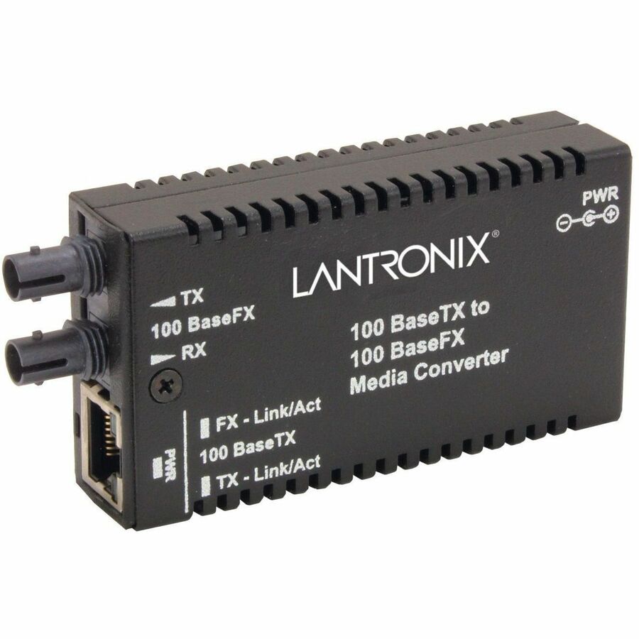 Lantronix M/E-TX Series mini media converter for 100Base-TX to 100Base-FX ST multimode links
