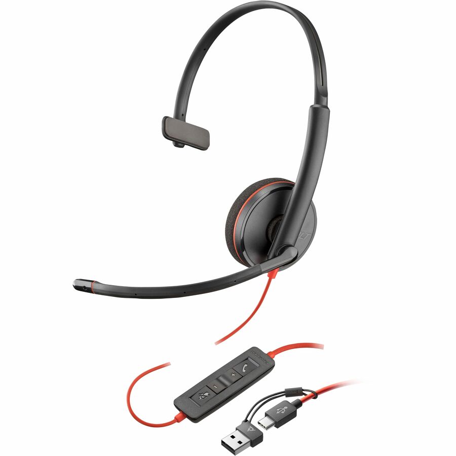 POLY BLACKWIRE 3210 BLACK HEADSET +USB-C/A ADAPTER TAA (BULK) US