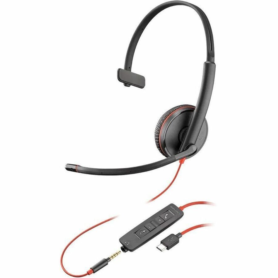 POLY BLACKWIRE 3215 MONAURAL USB-C HEADSET +3.5MM PLUG +USB-C/A ADAPTER
