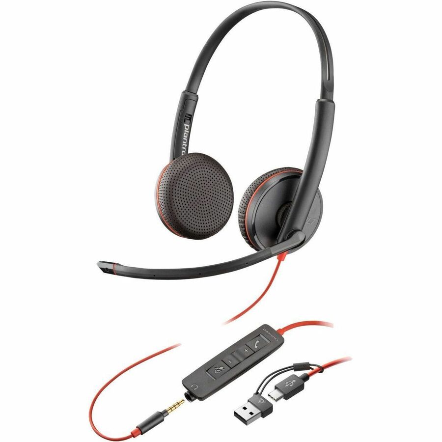POLY BLACKWIRE 3225 STEREO USB-C HEADSET +3.5MM PLUG +USB-C/A ADAPTER