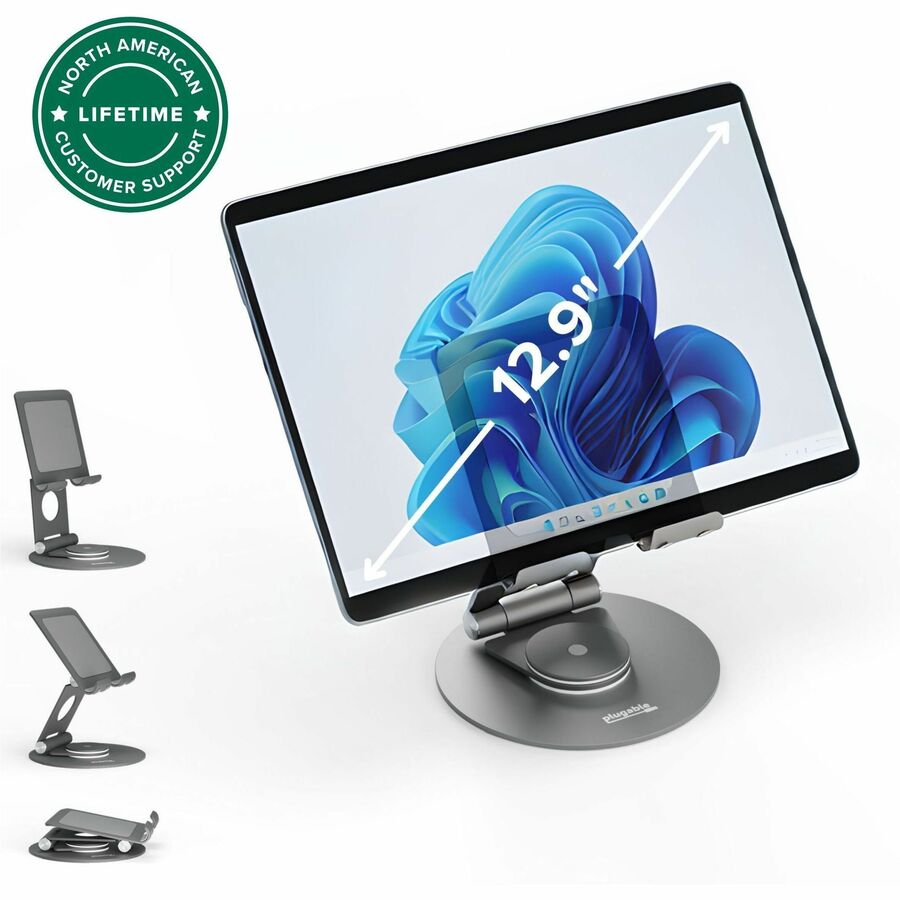 Plugable Swivel Tablet Stand Holder, 360&deg; Rotating Base Tablet Holder for Phones and Tablets up to 12.9"