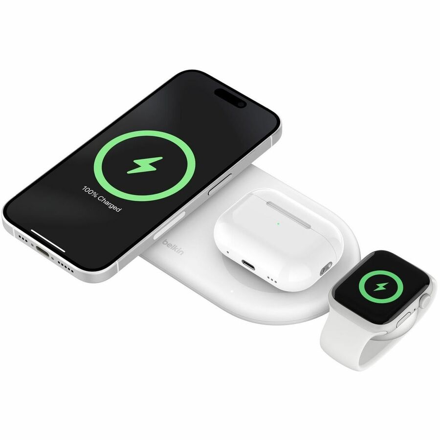 QI2 15W 3-IN-1 WIRELESS CHARGER PAD WITH USB-C TO APPLE WATCH ADAPTER, WHITE
