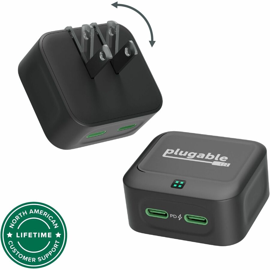 Plugable Dual USB C Wall Charger, 40W Foldable 2-Port Flat USB C Fast Charger Block
