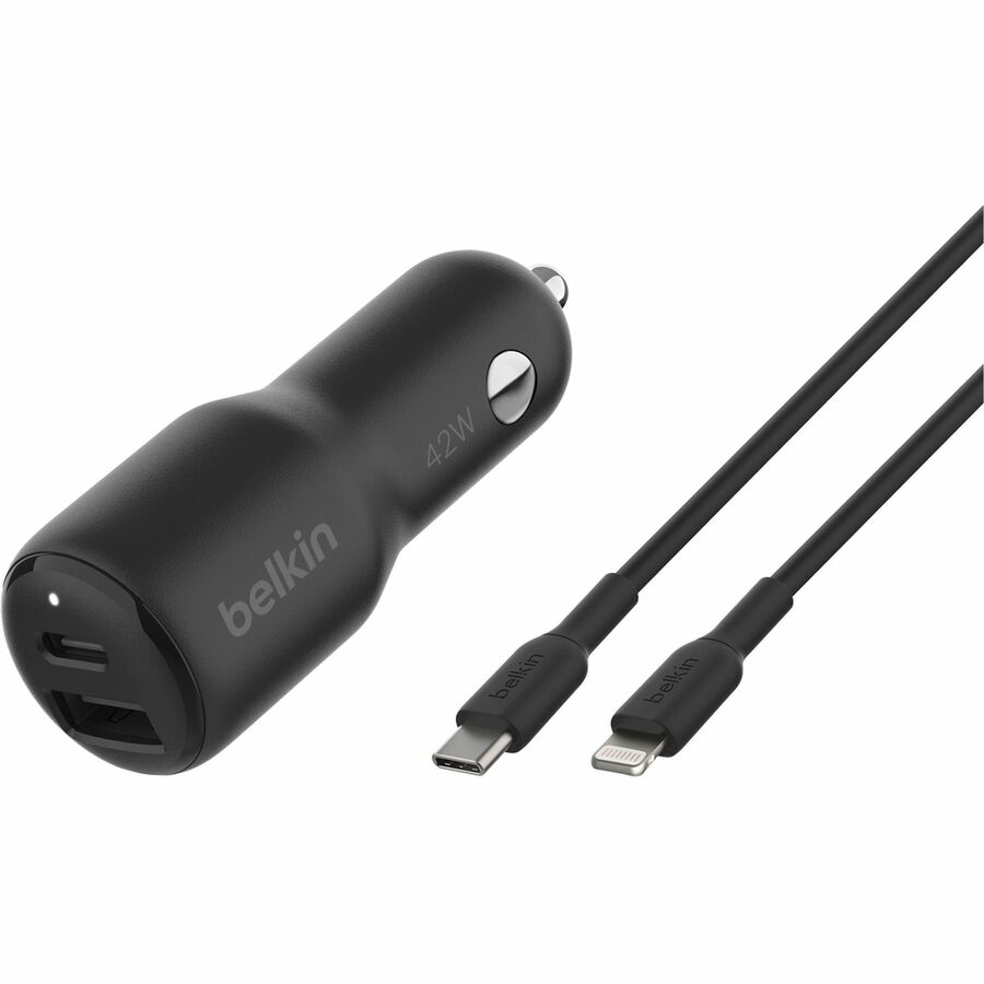 42W PD PPS USB-C + USB-A CAR CHARGER + 1M PVC C-LTG CABLE