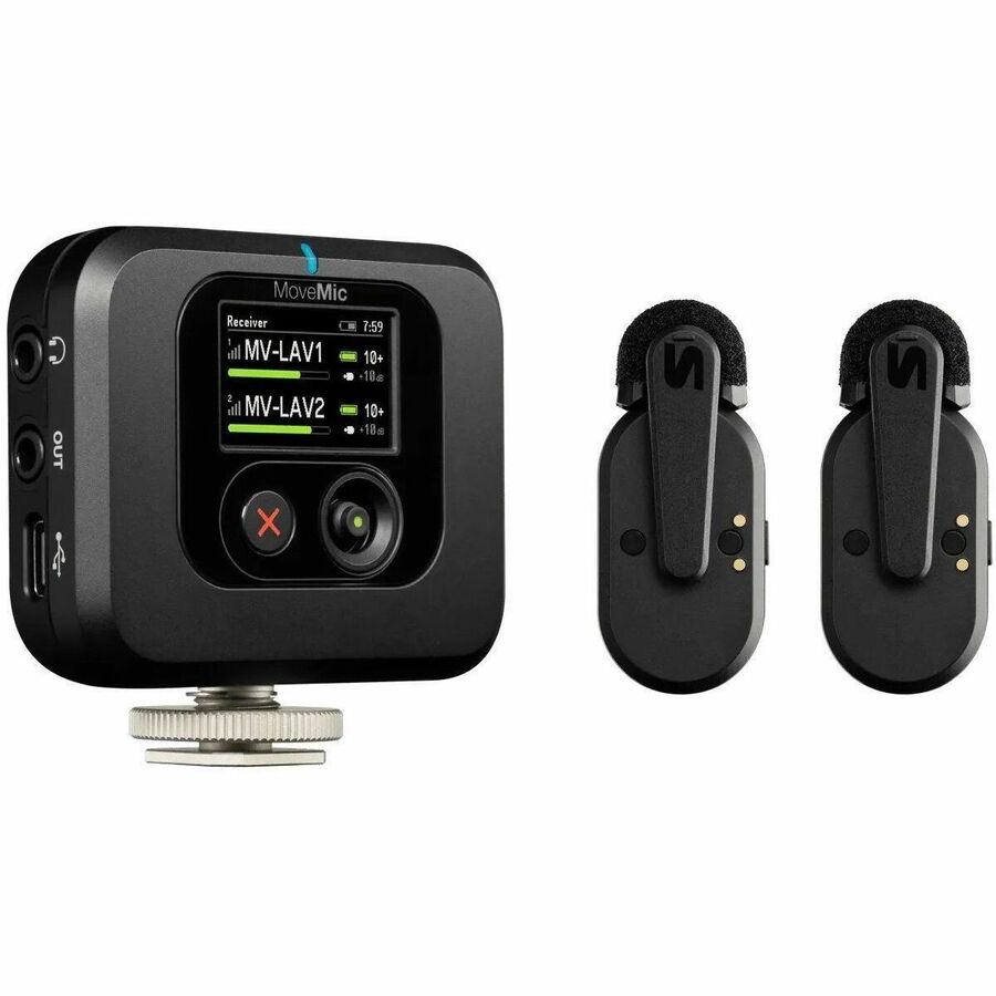 TWO CHANNEL WIRELESS MICROPHONE SYSTEM WITH COLD-SHOE MOUNTABLE RECEIVER FOR CON