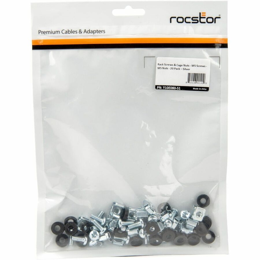 PREMIUM M5 RACK CAGE NUTS - 20 PK - SILVER - M5 NUTS -20 SETS OF CABINET MOUNTIN