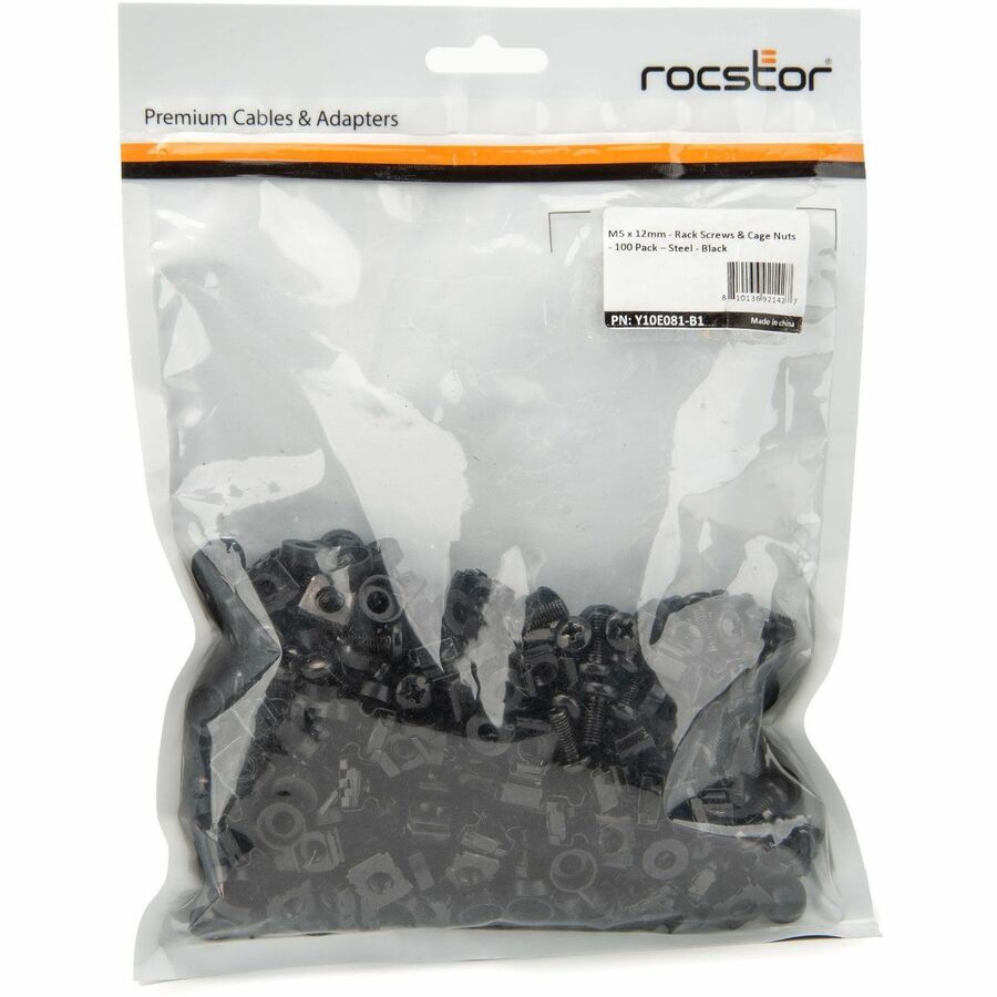 PREMIUM M5 X 12MM RACK CAGE NUTS - 100 PACK - BLACK - 100 SETS OF CABINET MOUNTI