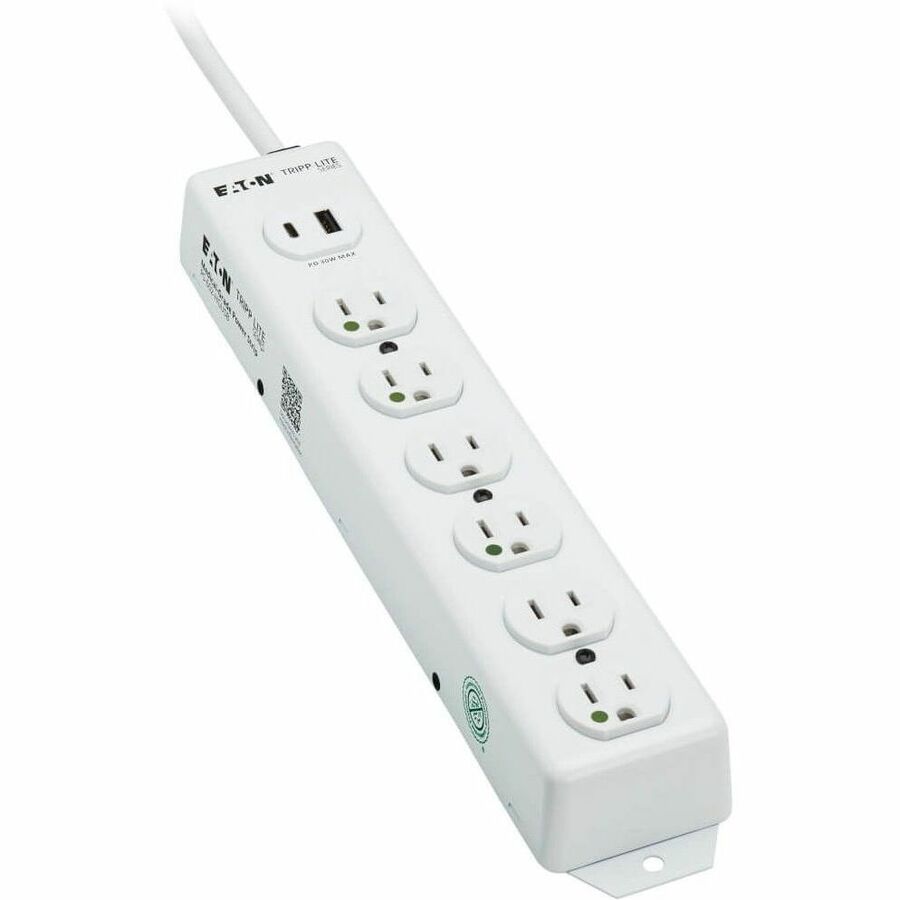 Eaton Tripp Lite Series Safe-It Ul 1363 Medical-Grade Power Strip, 6 Hospital-Grade Outlets, USB Charging, Safety Covers, Antimicrobial, 2 Ft. Cord
