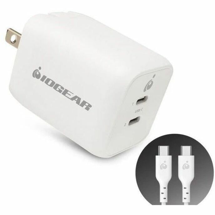 IOGEAR GEARPOWER DUAL USB-C 65W CHARGER, PPS, GAN, CABLE INCLUDED, GPAWC65W