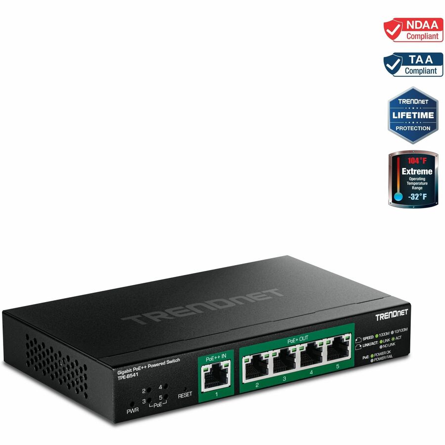 5-PORT GIGABIT POE++ POWERED MANAGED SWITCH WITH POE PASSTHROUGH