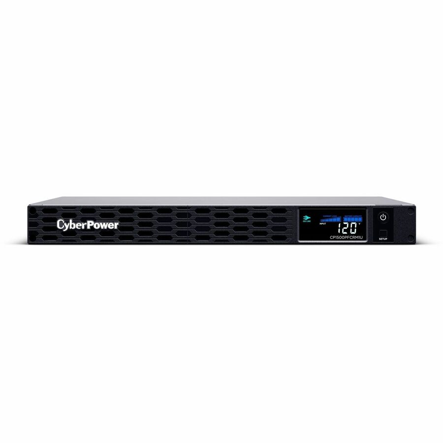 CyberPower PFC Sinewave CP1500PFCRM1U 1500VA Rack-mountable UPS - 1U Rack-mountable - AVR - 8 Hour Recharge - 1.60 Minute Stand-by - 120 V AC Input - 120 V AC Output - Sine Wave - Serial Port - USB - LCD Display - 6 x NEMA 5-15R - 4 x Battery/Surge Outlet