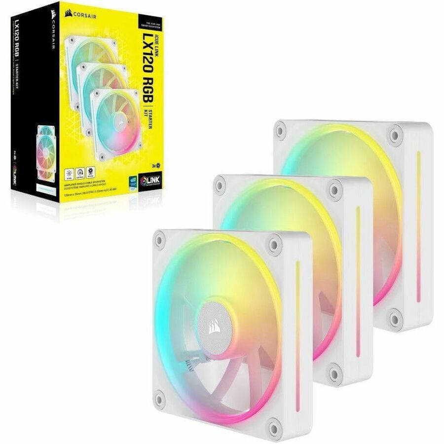 CORSAIR LX RGB SERIES, ICUE LINK LX120 RGB WHITE, 120MM RGB FAN, TRIPLE FAN KIT