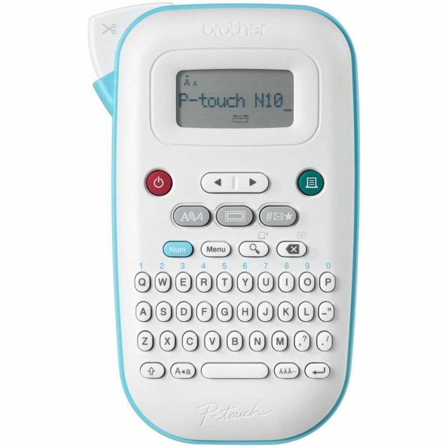 Brother P-touch PT-N10 - Thermal Transfer - 0.35 in/s (9 mm/s) Mono - 3 Fonts - 3 Font Size - 6 Text Style - 180 dpi - Label - 0.47" (11.94 mm) - Battery - 6 Batteries Supported - AAA - White, Teal - Handheld - QWERTY, Manual Cutter, Horizontal Alignment,