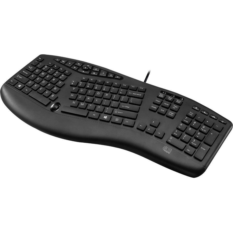 Adesso TruForm Media 160 USB Ergonomic Desktop Keyboard - Cable Connectivity - USB Interface - 17 Home, Back, Forward, Search, Email, Sleep, Wake-up, Power, Media Player, Calculator, Play/Pause, ... Hot Key(s) - French - Scroll Wheel - PC - Membrane Keysw