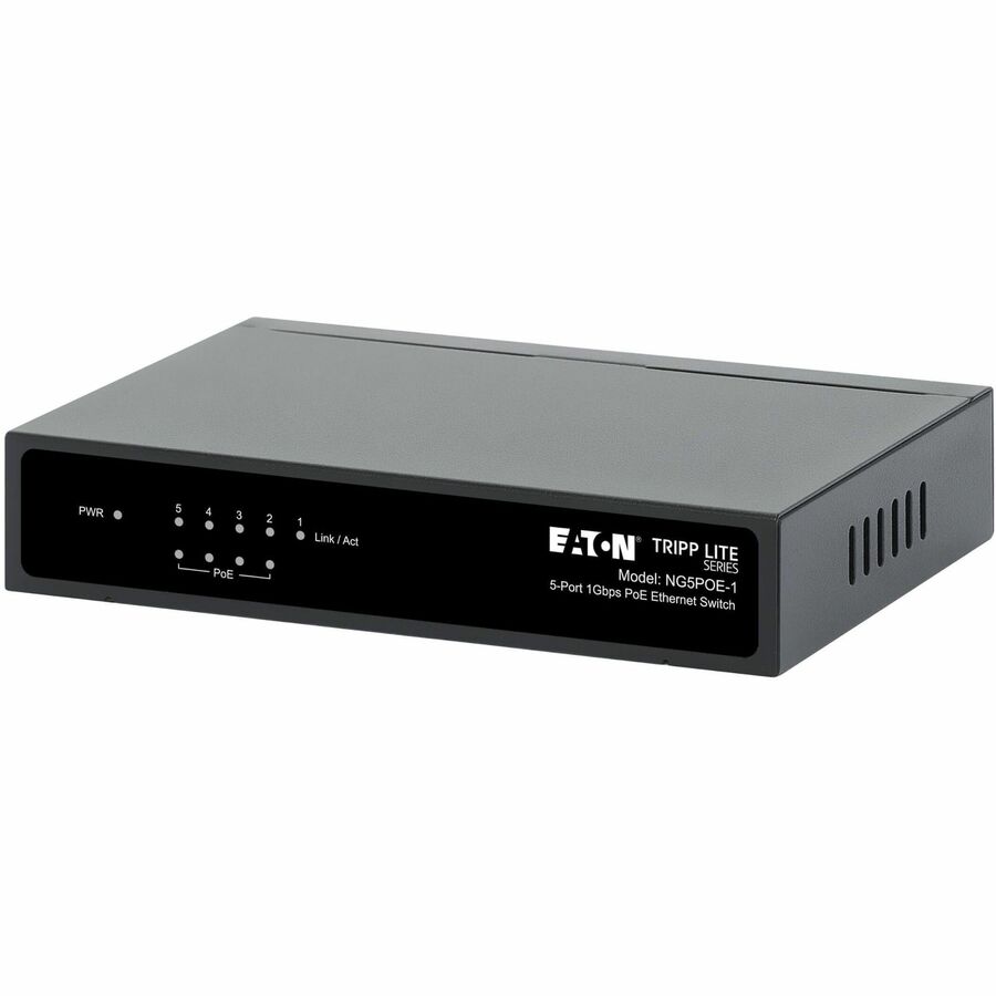 Eaton Tripp Lite Series 5-Port 10/100/1000 Mbps PoE-Powered Desktop Gigabit Ethernet Unmanaged Switch with POE+ Pass-Through, 65w, Metal Enclosure