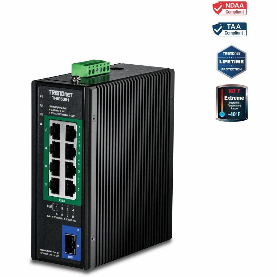 TRENDnet TI-BG5091 9-Port 2.5G Industrial Switch | DIN-Rail, Layer 2