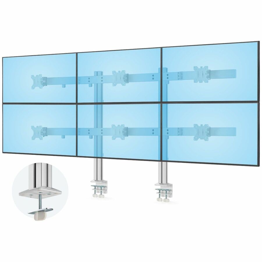 SIX-MONITOR DESK MOUNT WITH CROSSBAR, UP TO 32-INCH COMPUTER SCREENS, MAX 17.6LB