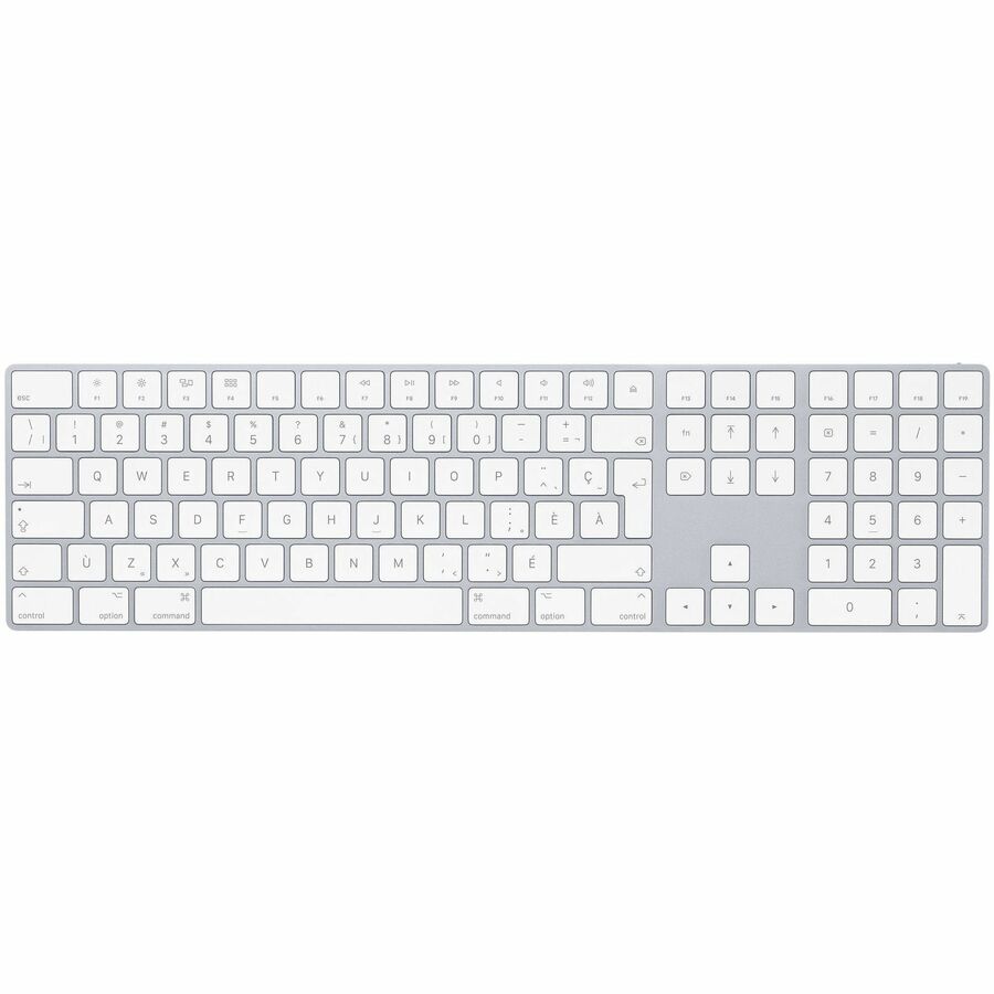 Apple Magic Keyboard with Numeric Keypad - French Canadian - Wireless Connectivity - Bluetooth - Multimedia Hot Key(s) - Mac OS X 10.12.4 Sierra, iOS 10.3 - French (Canada) - QWERTY Layout - MacBook Air, MacBook Pro, iMac, iPad Pro, iPad Air, iPad mini, iPad Air 2, iPad, Mac Studio, Mac mini, Mac Pro, ... - Mac - Scissors Keyswitch