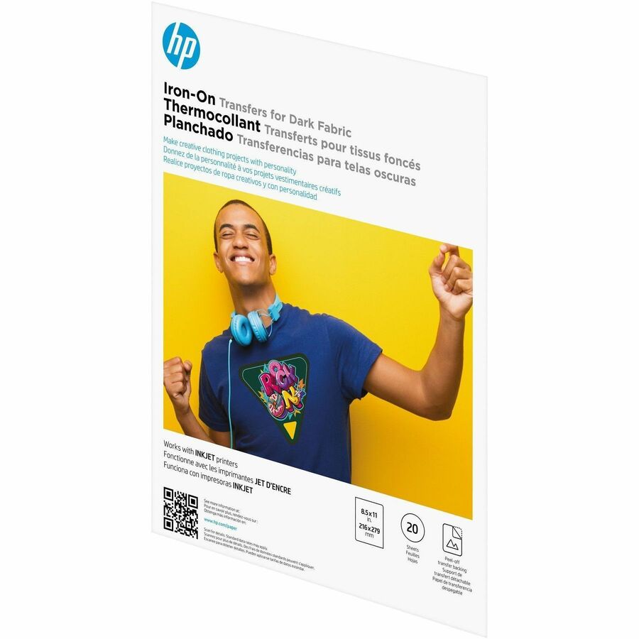 HP IRON-ON TRANSFERS FOR DARK FABRIC, 8.5 X 11 IN. (216 X 279 MM), 20 SHEETS