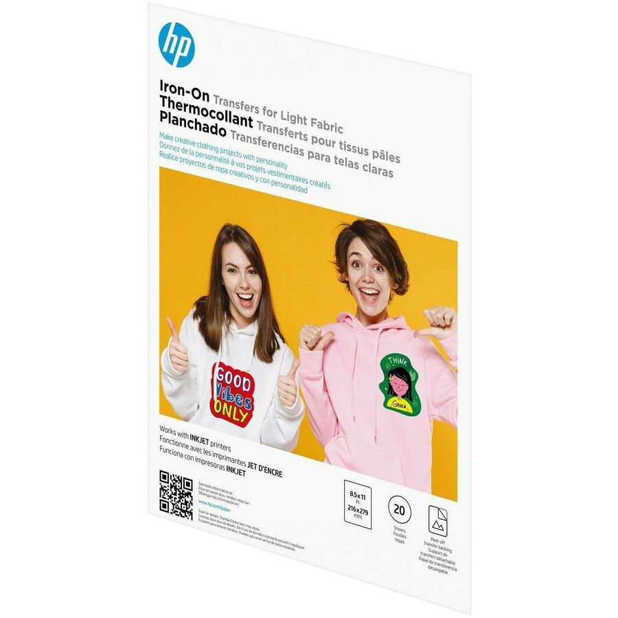HP IRON-ON TRANSFERS FOR LIGHT FABRIC, 8.5 X 11 IN. (216 X 279 MM), 20 SHEETS