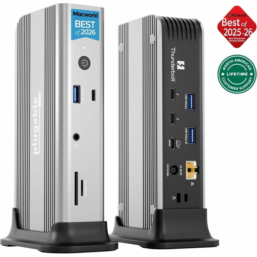 Plugable Thunderbolt 5 Dock - 140W Power Delivery, Up to Dual 6K@60Hz for Mac, Up to Dual 8K for Windows