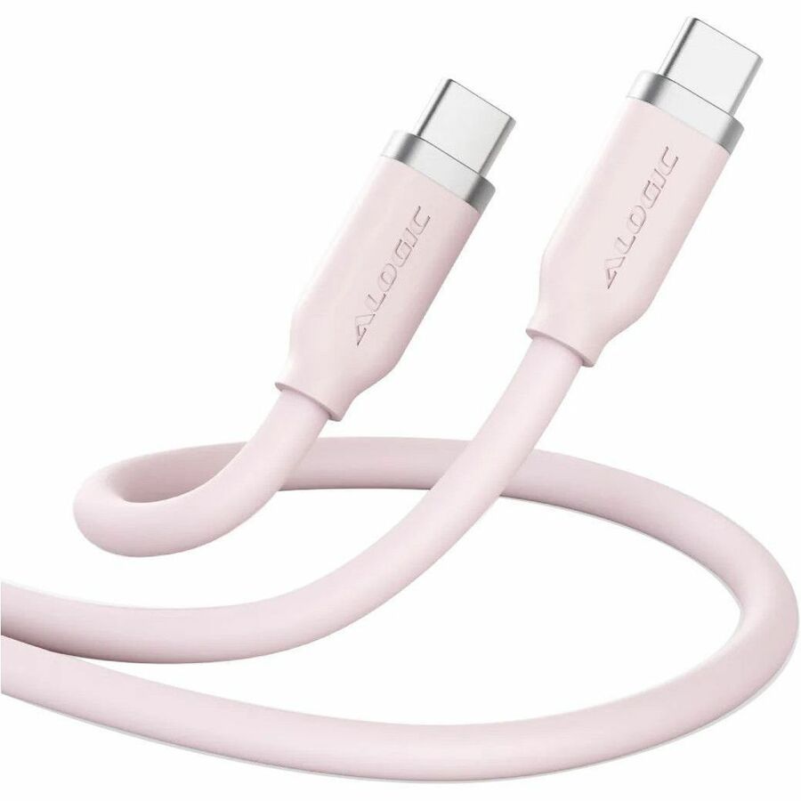 ELEMENTS SILICONE 5A/240W USB2 USB-C TO C MALE CABLE WITH CABLE TIE, PINK 1M