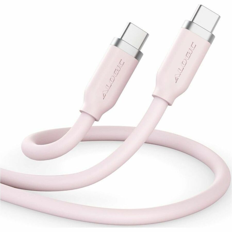ELEMENTS SILICONE 5A/240W USB2 USB-C TO C MALE CABLE WITH CABLE TIE, PINK 2M