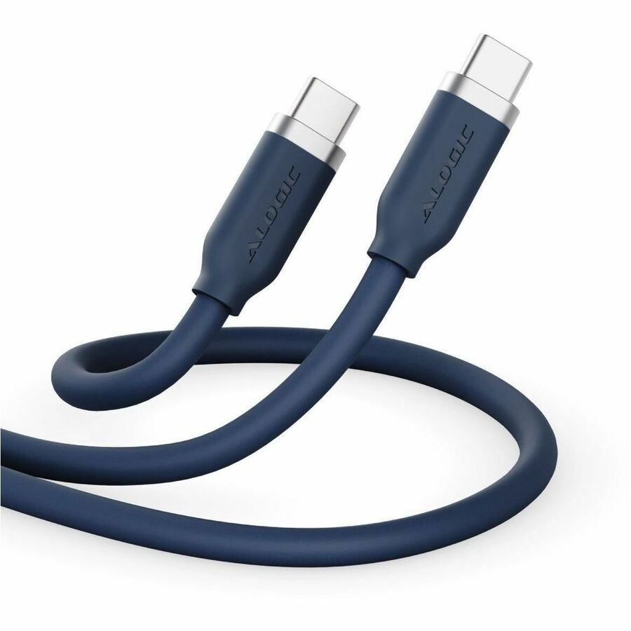 ELEMENTS SILICONE 5A/240W USB2 USB-C TO C MALE CABLE WITH CABLE TIE, TITANIUM BL