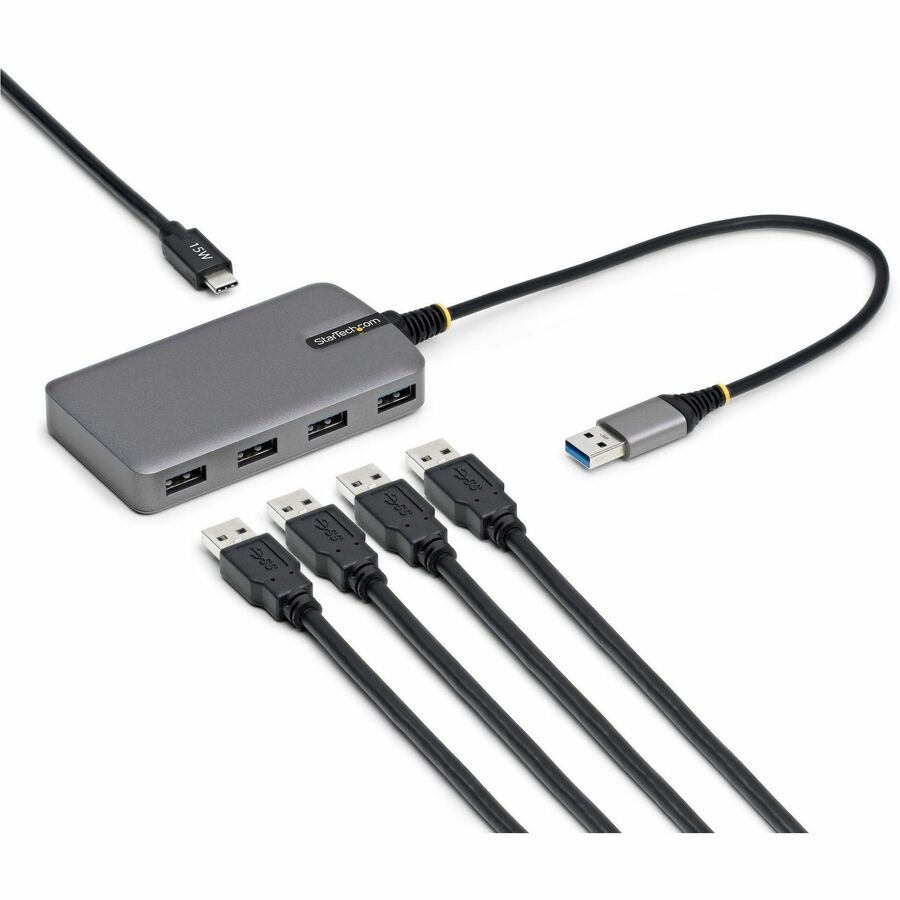 4-PORT USB-A HUB, 5GBPS, BUS POWERED, USB-A TO 4X USB-A HUB WITH USB-C AUXILIARY